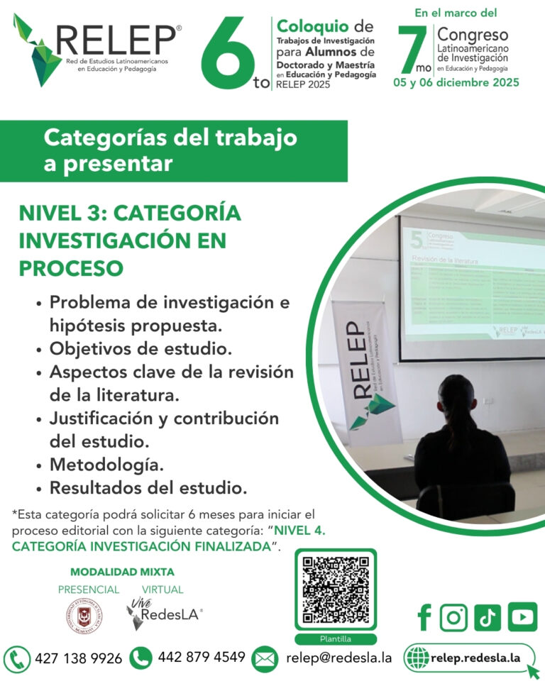 CATEGORÍA INVESTIGACIÓN EN PROCESO - 6TO COLOQUIO RELEP 2025 relep.redesl.la